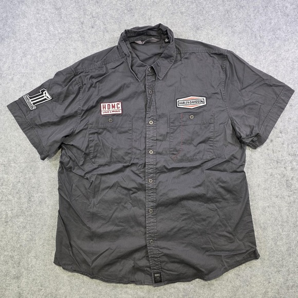 Harley-Davidson HDMC Loud & Proud Shirt Mens 2XL Gray Mechanic Button Up - Picture 2 of 10
